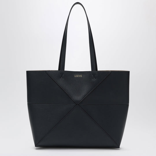 Medium Puzzle Fold Tote Bag In Navy Blue Leather