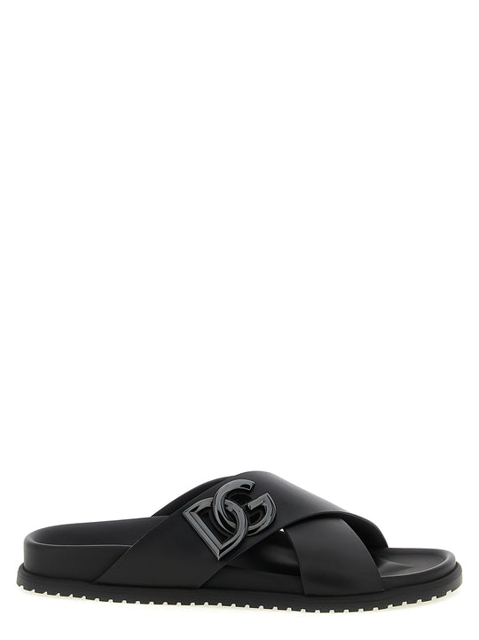 Leather Slides Sandals Black
