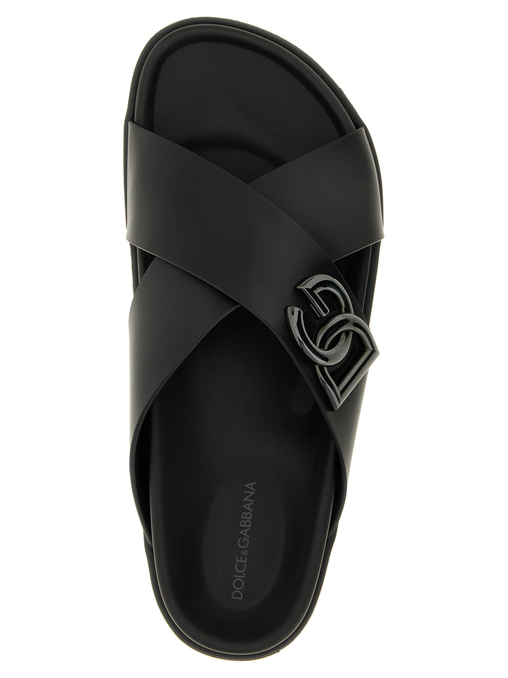 Dolce & Gabbana Leather Slides Sandals - Black | 3f332bf2e708784d18bd3b4950ff5157f67a9402