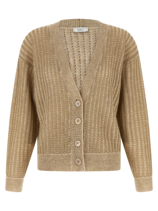 Waffle Lamé Cardigan Sweaters And Cardigans Beige