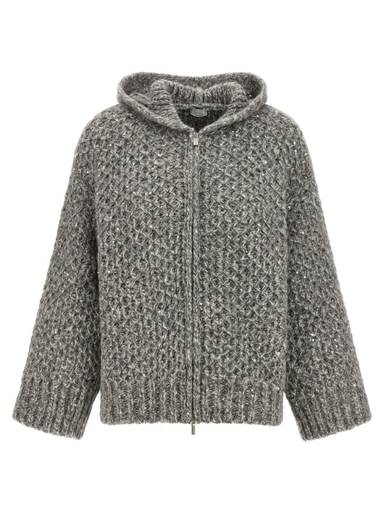 Zipped Hooded Cardigan Sweaters And Cardigans Gray