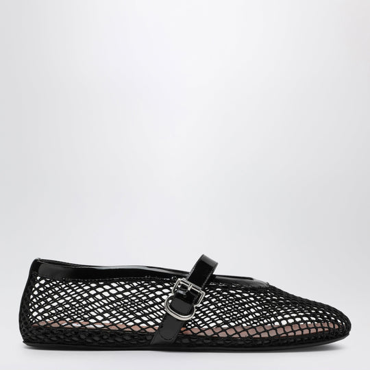 Flat Mesh Ballerina Flats In Patent Leather, Black