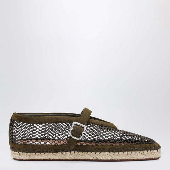Flat Espadrilles In Mesh And Suede, Camouflage Green