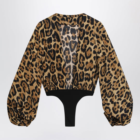 Leopard-Print Nylon Bodysuit Shirt