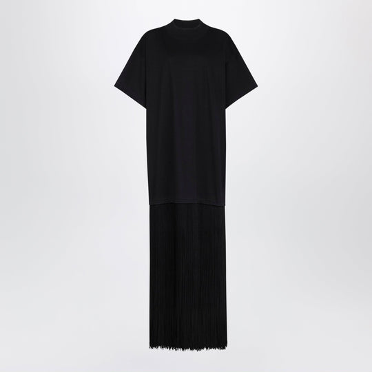 Fringed Dress In Black Cotton Jersey
