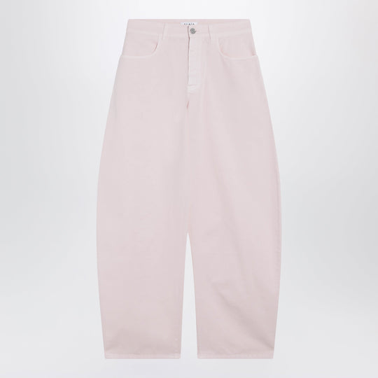 Rounded High-Rise Cotton Denim Jeans In Pale Rose