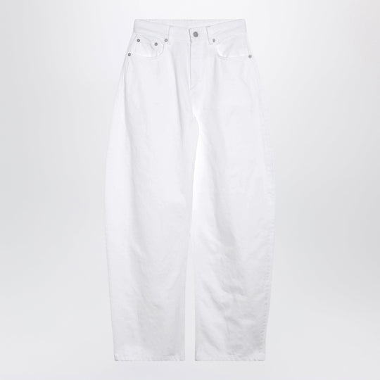 High-Waisted Curved-Leg White Denim Jeans