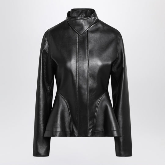 Black Leather Peplum Jacket