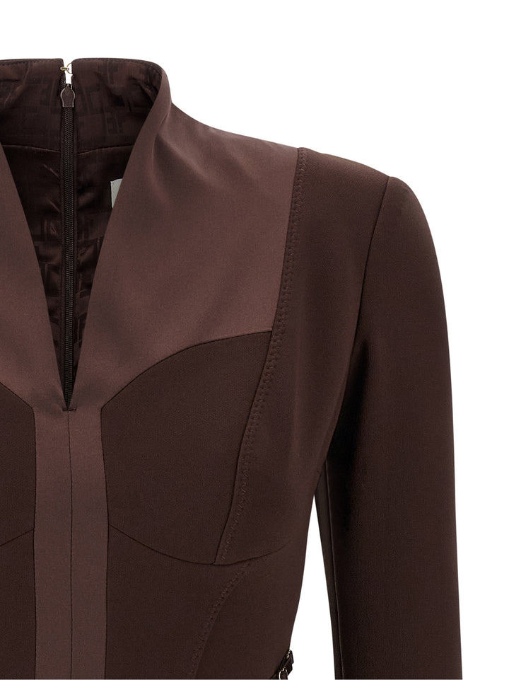 Elisabetta Franchi Logo Dress With Elastic Bands Dresses - Brown | 62efb92f8484a94d90bc018f818960eec58aca81