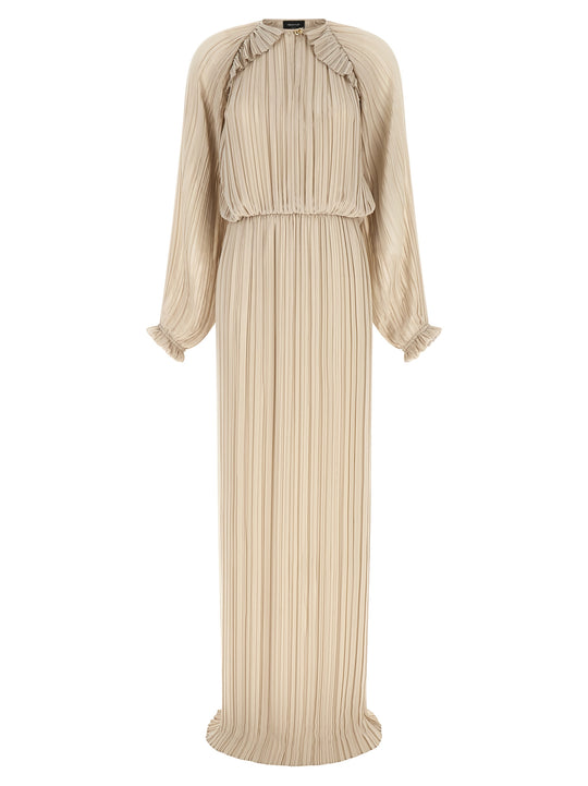 Long Pleated Dress Dresses Beige