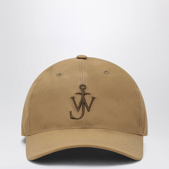 Baseball Cap In Beige Waxed Cotton With Anchor Embroidery