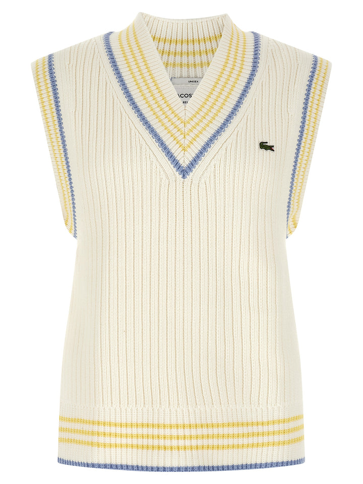 Lacoste Thick Knit Vest Gilet - White | ba31e158d98995c9b857c2743375d6f1be6c9b4f
