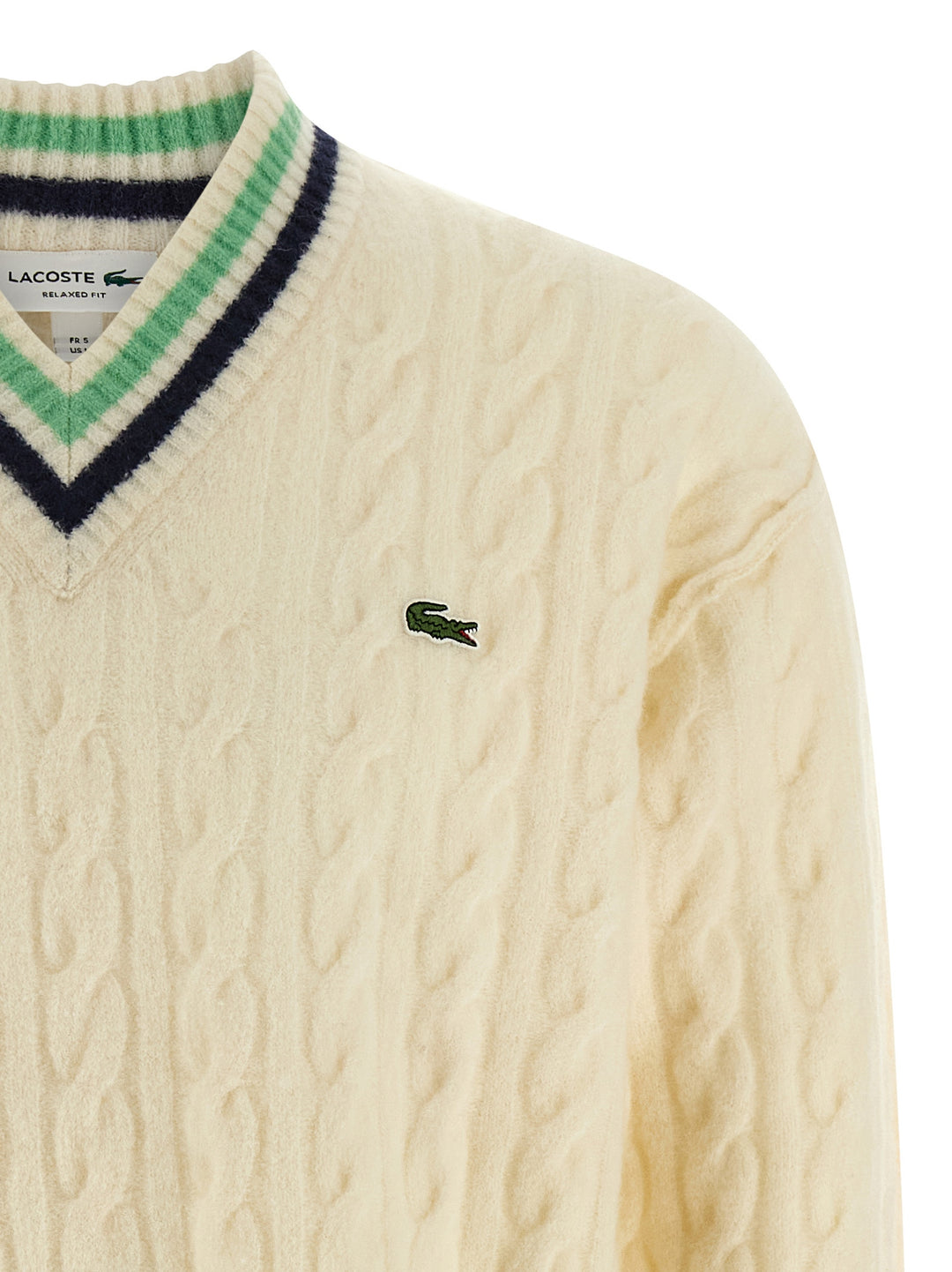 Lacoste Braided Wool Sweater Sweaters and Cardigans - White | b8f5da791298bacf0e6f23600dccbe52e3ac7c3f