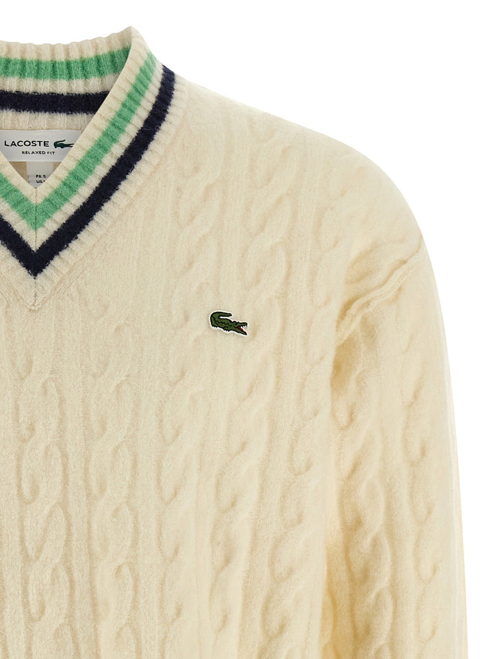 Lacoste Braided Wool Sweater Sweaters and Cardigans - White | b8f5da791298bacf0e6f23600dccbe52e3ac7c3f