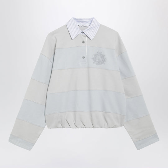 Light Blue/Gray Striped Polo Sweatshirt