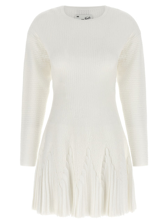 Knitted Pleated Dress Dresses White