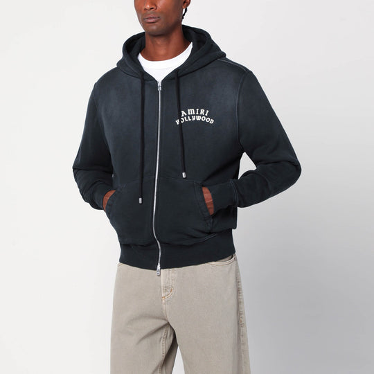 Faded Black Zip Sweatshirt With Logo