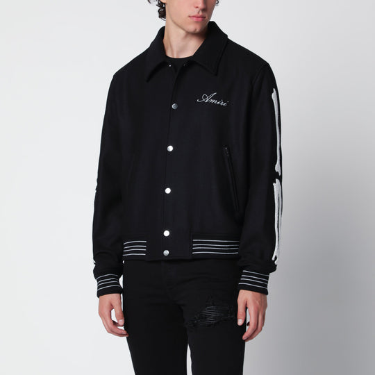 Black Wool Blend Jacket With Logo