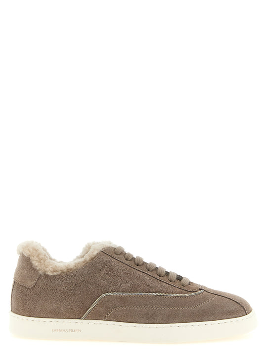 Diamond Detail Suede Sneakers Beige