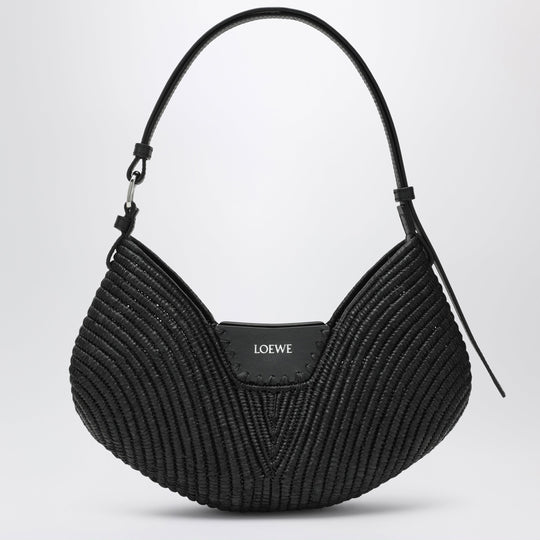 Medium Loewe Swing Bag In Raffia And Black Leather