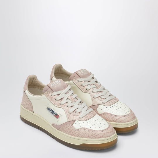 Medalist Low Sneakers In White/Pink With Crocodile-Effect Inserts