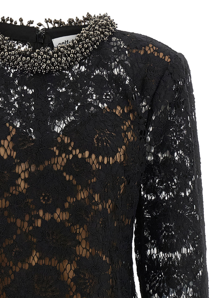 Self Portrait Lace Dress With Jewel Collar Dresses - Black | b10e352e3ce6680f36a38bf55a138049096f5501