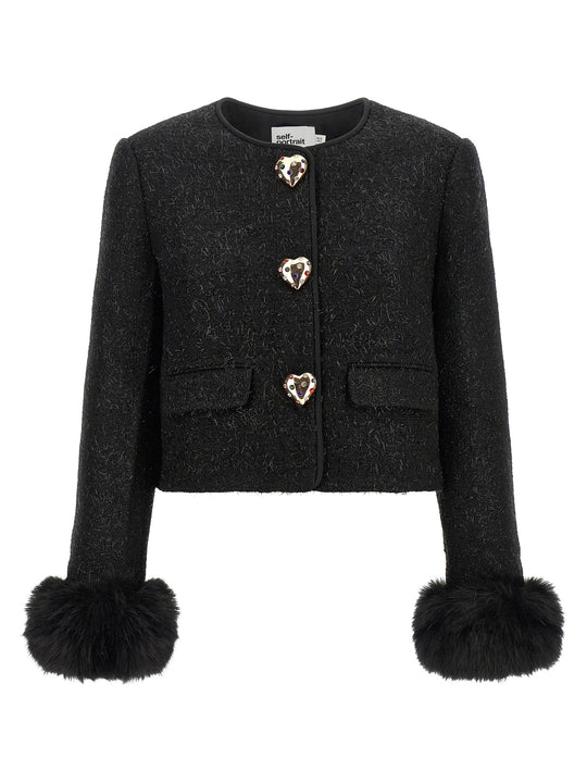 Bouclé Fur Jacket Blazers Black