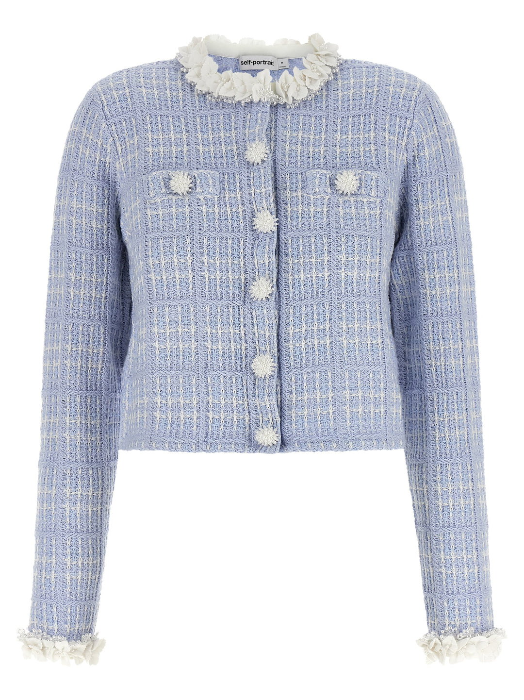 Self Portrait Check Knit Jacket BlazerS - Blue | a44dd664e33b99bce78cfaeca922e71f34b4be1b