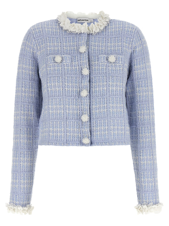 Check Knit Jacket Blazers Blue