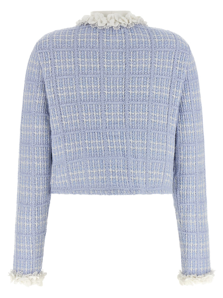 Self Portrait Check Knit Jacket BlazerS - Blue | b20124c6c4906bb6365b1fcf60629a68656f93d7