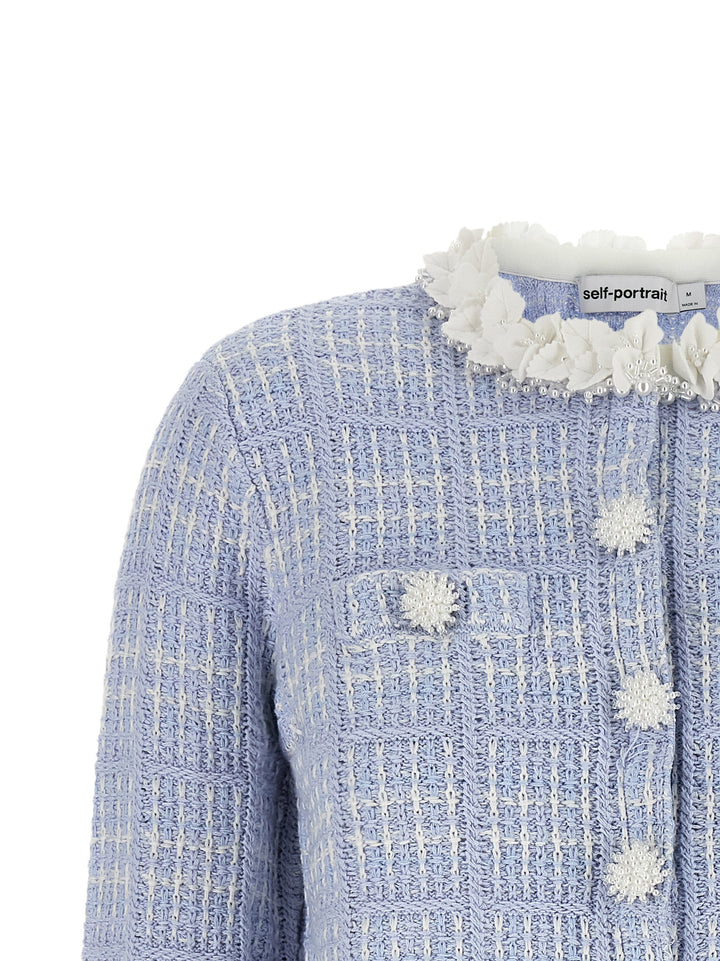 Self Portrait Check Knit Jacket BlazerS - Blue | f163c89b5da6c0cc48f520745fb1dbae13dabca7