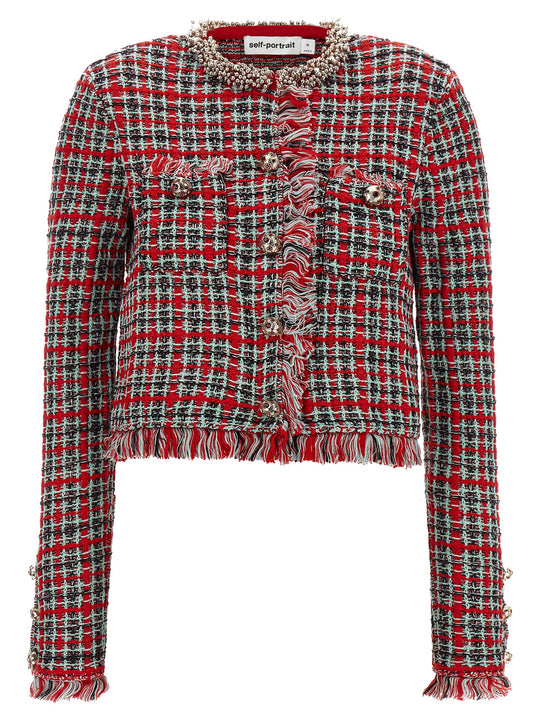Fringed Knit Jacket Blazers Red