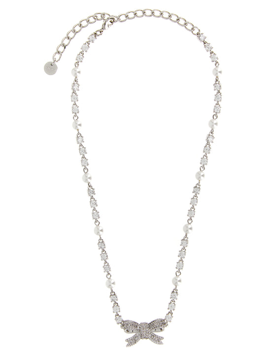 Crystal Pearl Bow Jewelry Silver