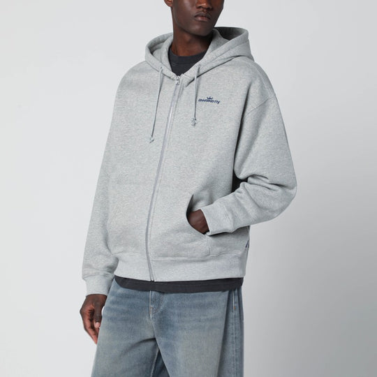 Grey Hooded Sweatshirt With Logo Print