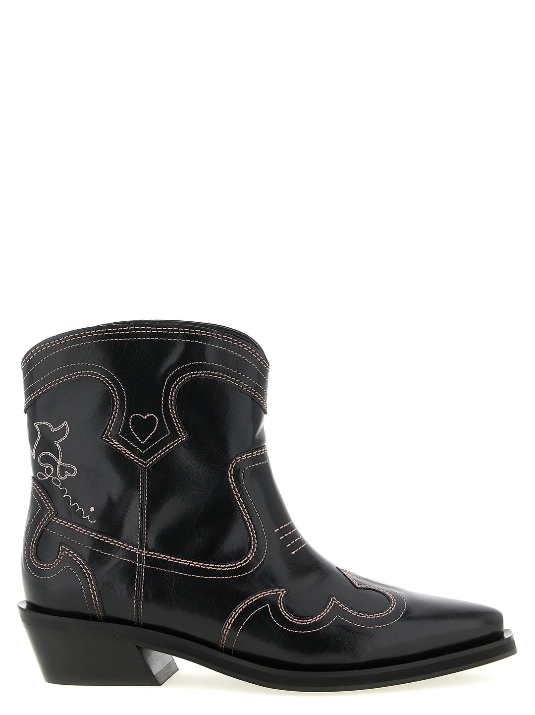 Ganni Low Shaft Embroidered Western Boots and Ankle Boots - Black | 0163377a99571426f7d9e85b30129d7d82dd9df3