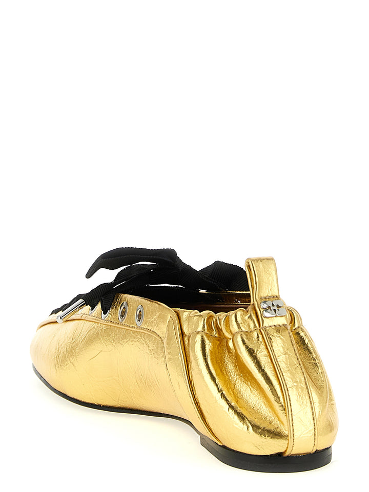 Ganni Lace-Up Flat shoes - Gold | 1c188e035b5aa73f3c917a9488beca80ea0d37fb