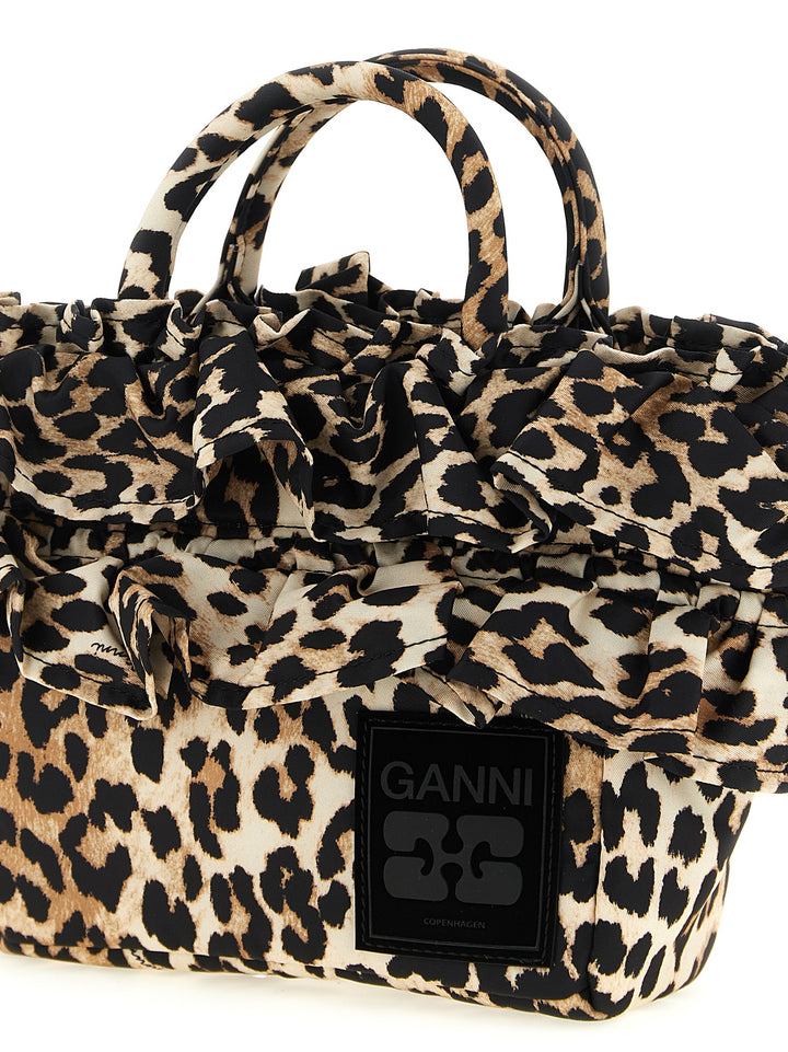 Ganni Mini Shopper Ruffle Print Hand Bags - Brown | 970d25bef979f8786ed73bb740c171ec50d948d0