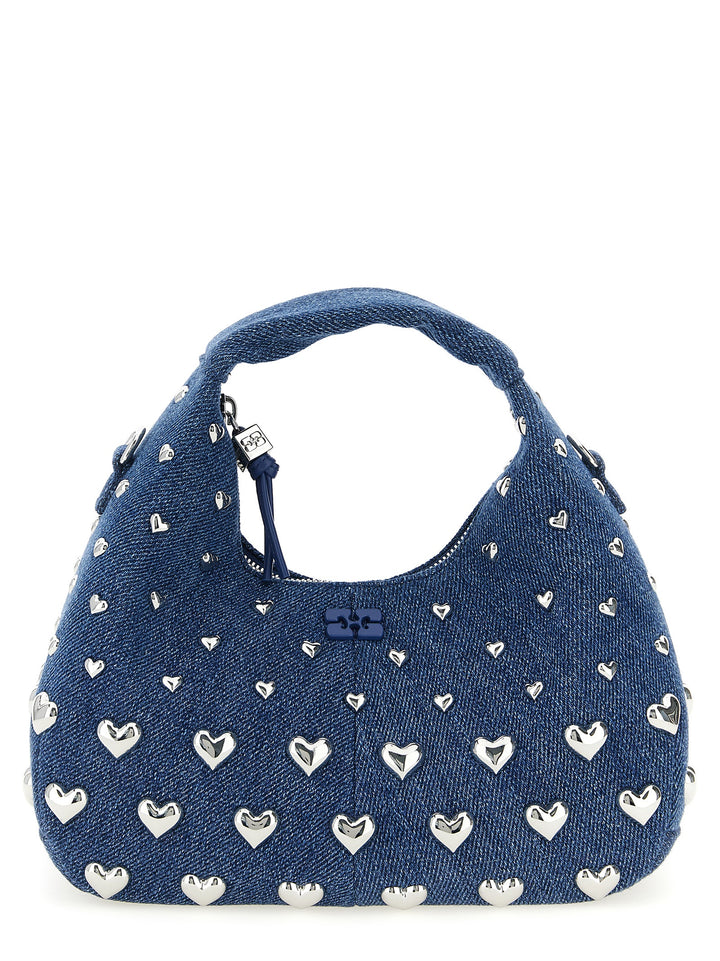 Ganni Denim Stud Mini Hobo Hand Bags - Blue | 535d53bd98c53b6d8c030fa36b13e99e607a8072