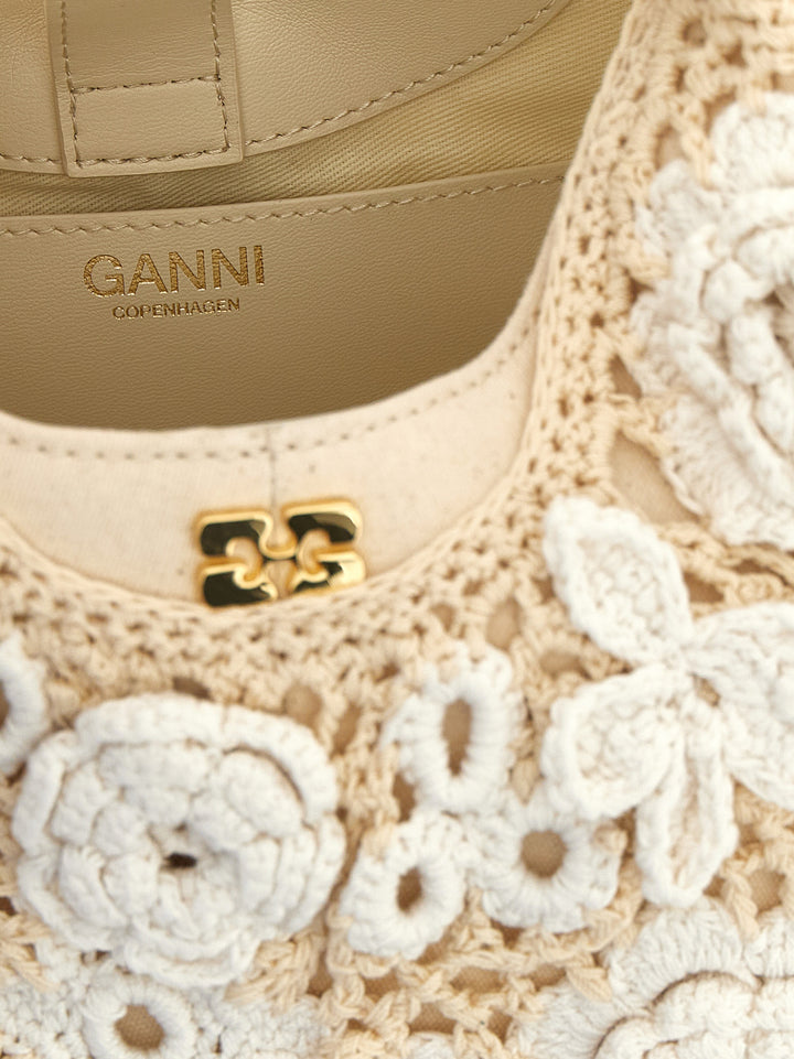 Ganni Mini Hobo Crochet Hand Bags - White | 0823bcdba16dac77c544336823a7a2b3f218fb32
