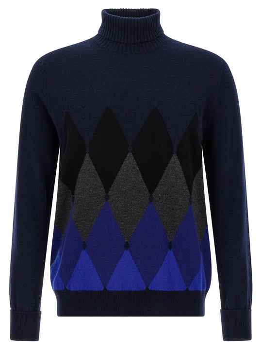 Argyle Turtleneck Sweaters And Cardigans Blue