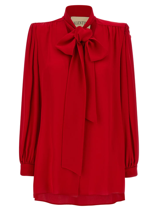 Valentino Garavani Silk Shirt With Bow Shirt And Blouse Red