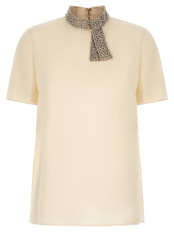 Valentino Garavani Valentino Garavani Jewel Collar Top Tops - White | 92d1e24be1f99ce69e871152cacaa38bf3db18f5