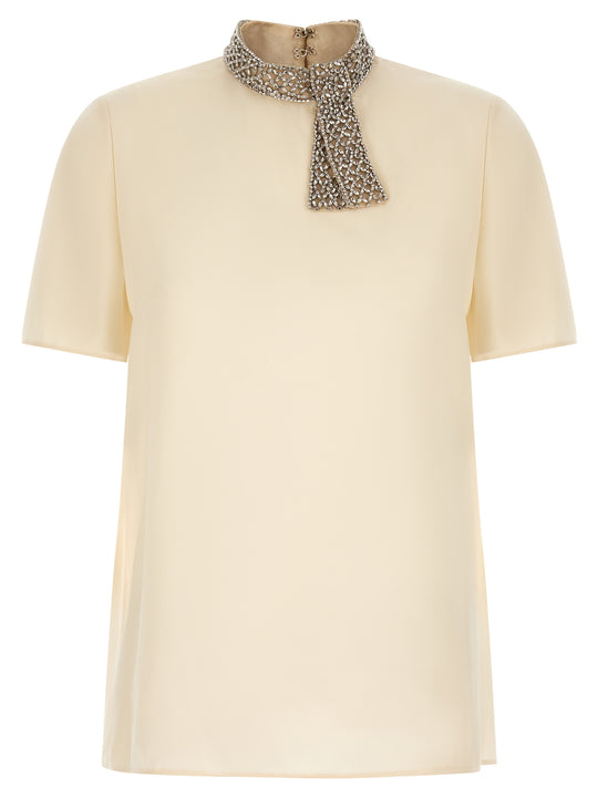 Valentino Garavani Jewel Collar Top Tops White