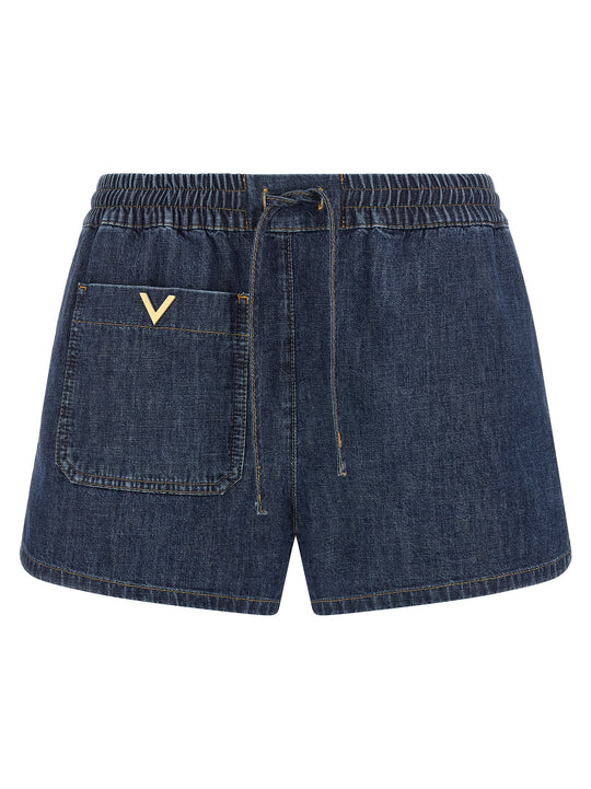 Valentino Garavani Chambray Denim Shorts Bermuda And Short Blue
