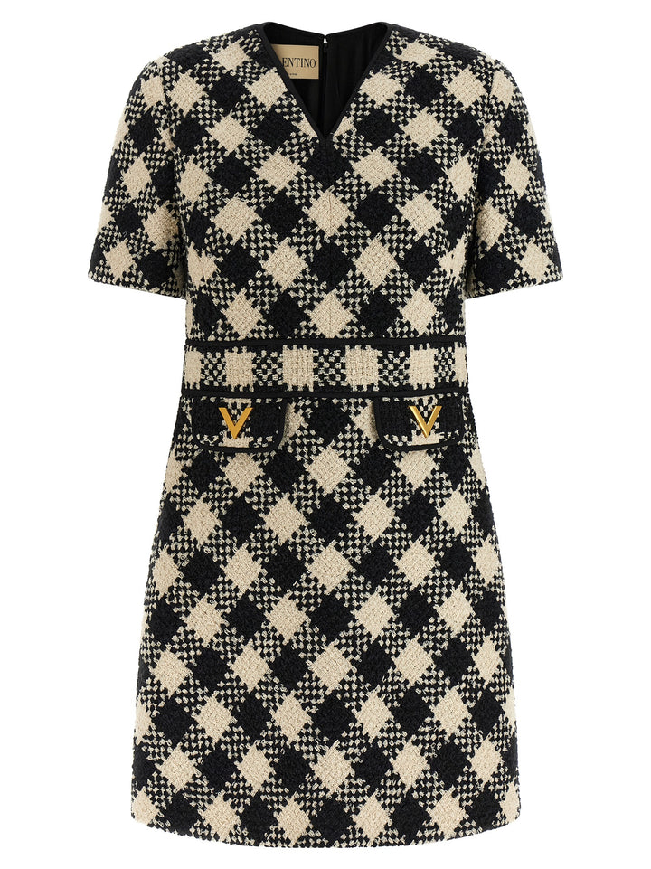 Valentino Garavani Valentino Garavani Damier Tweed Dress Dresses - White/Black | 57939efd6d46f2e0d91f6f2d480f13e183c33330