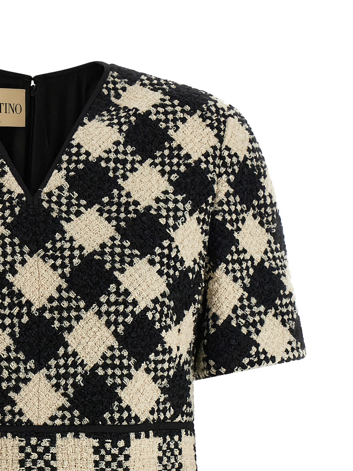 Valentino Garavani Valentino Garavani Damier Tweed Dress Dresses - White/Black | 6757323893f82fbfdb65617c0980d55e9133205e