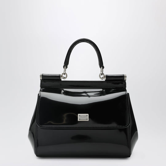 Sicily Small Black Patent Leather Top-Handle Bag