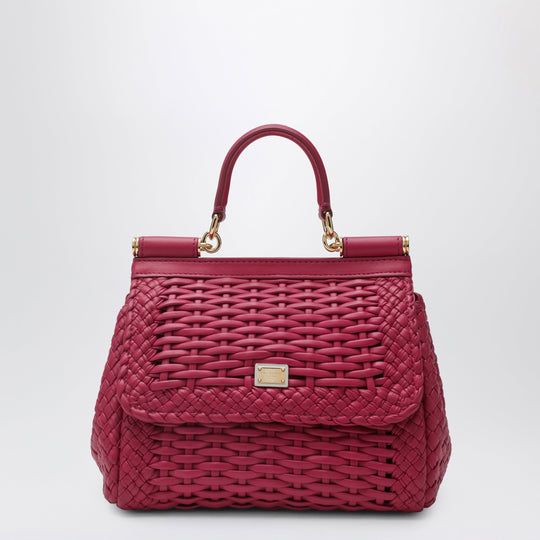 Small Sicily Handbag In Woven Nappa Leather, Hibiscus