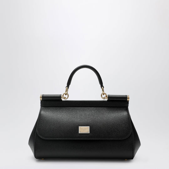 Sicily Medium Top-Handle Bag In Calf Leather, Black