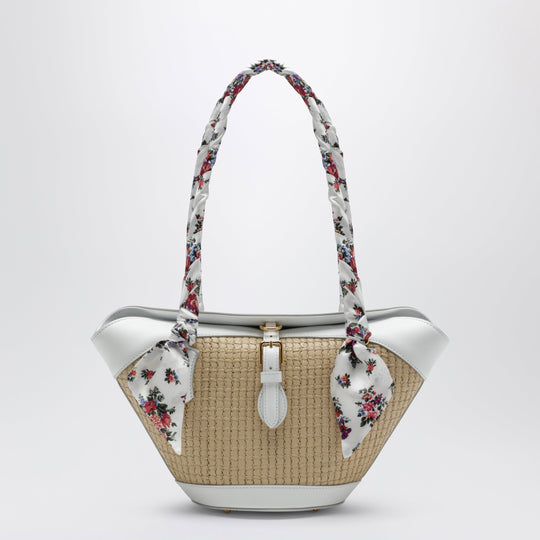 Capri Raffia Coffa Bag In Cream And White